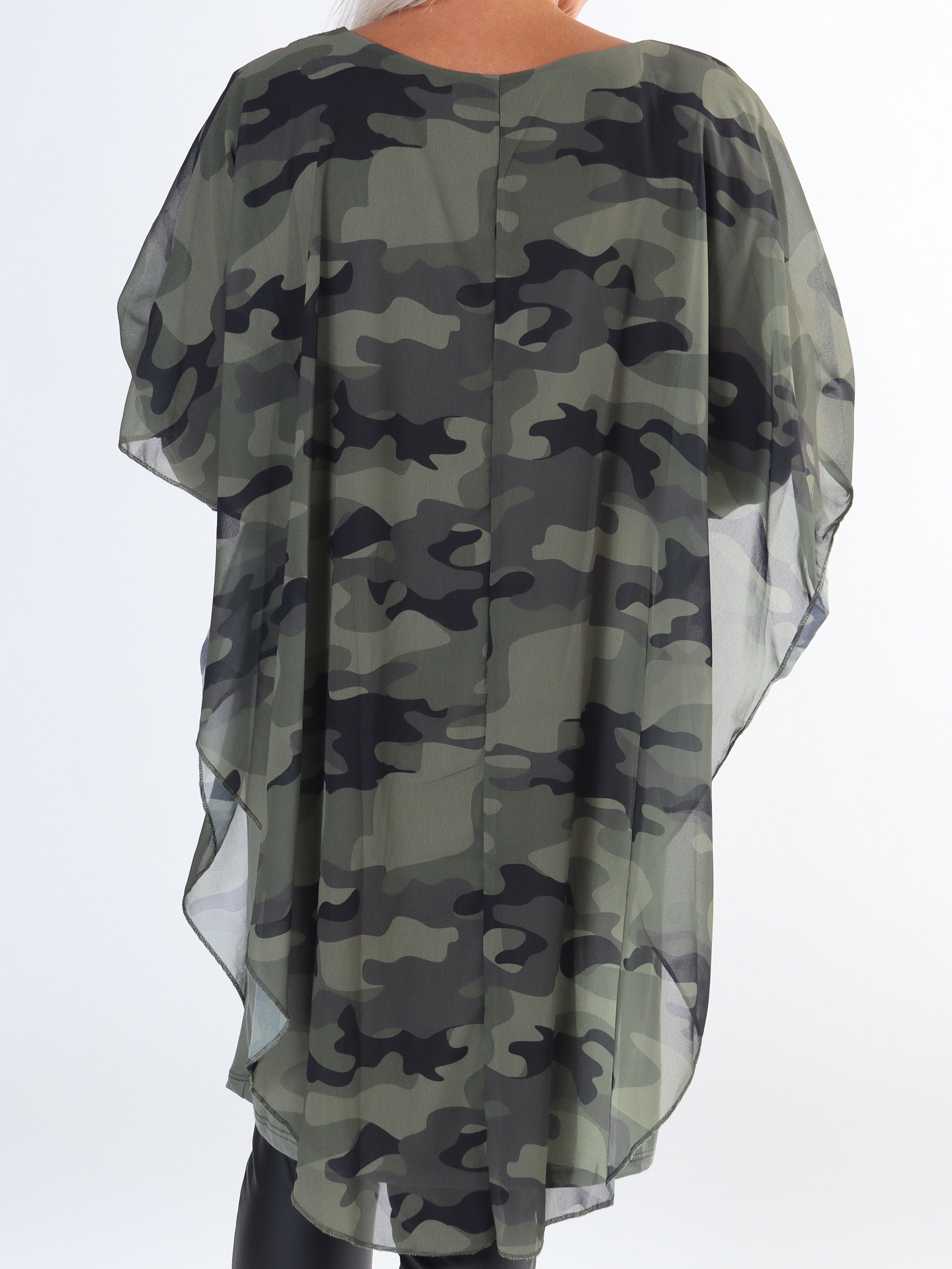 Kenya Camo Long Sleeve - Plus size tunikakjole med chiffonlag